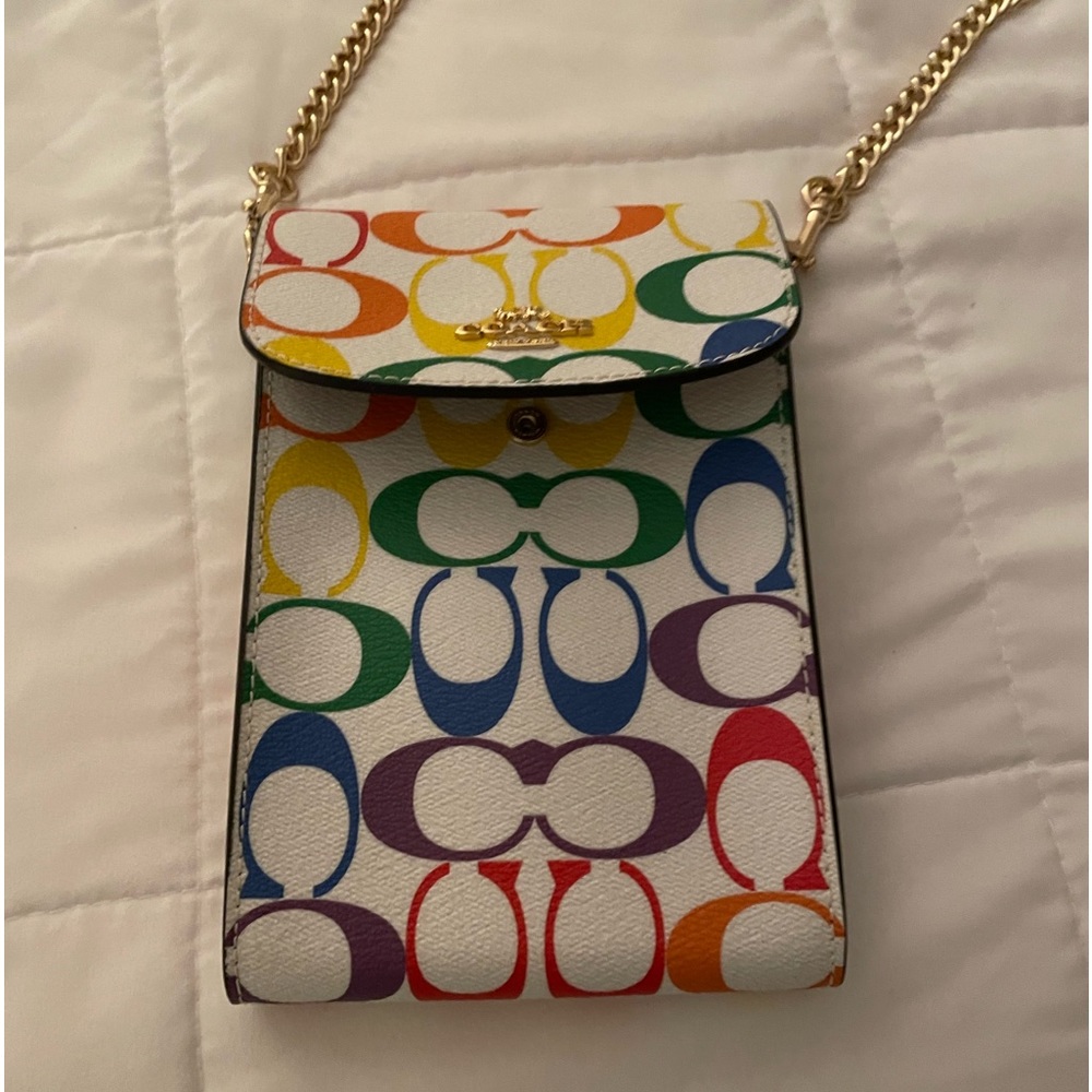 NEW!!! Coach small crossbody wallet style handbag. Rainbow colors. Never used.